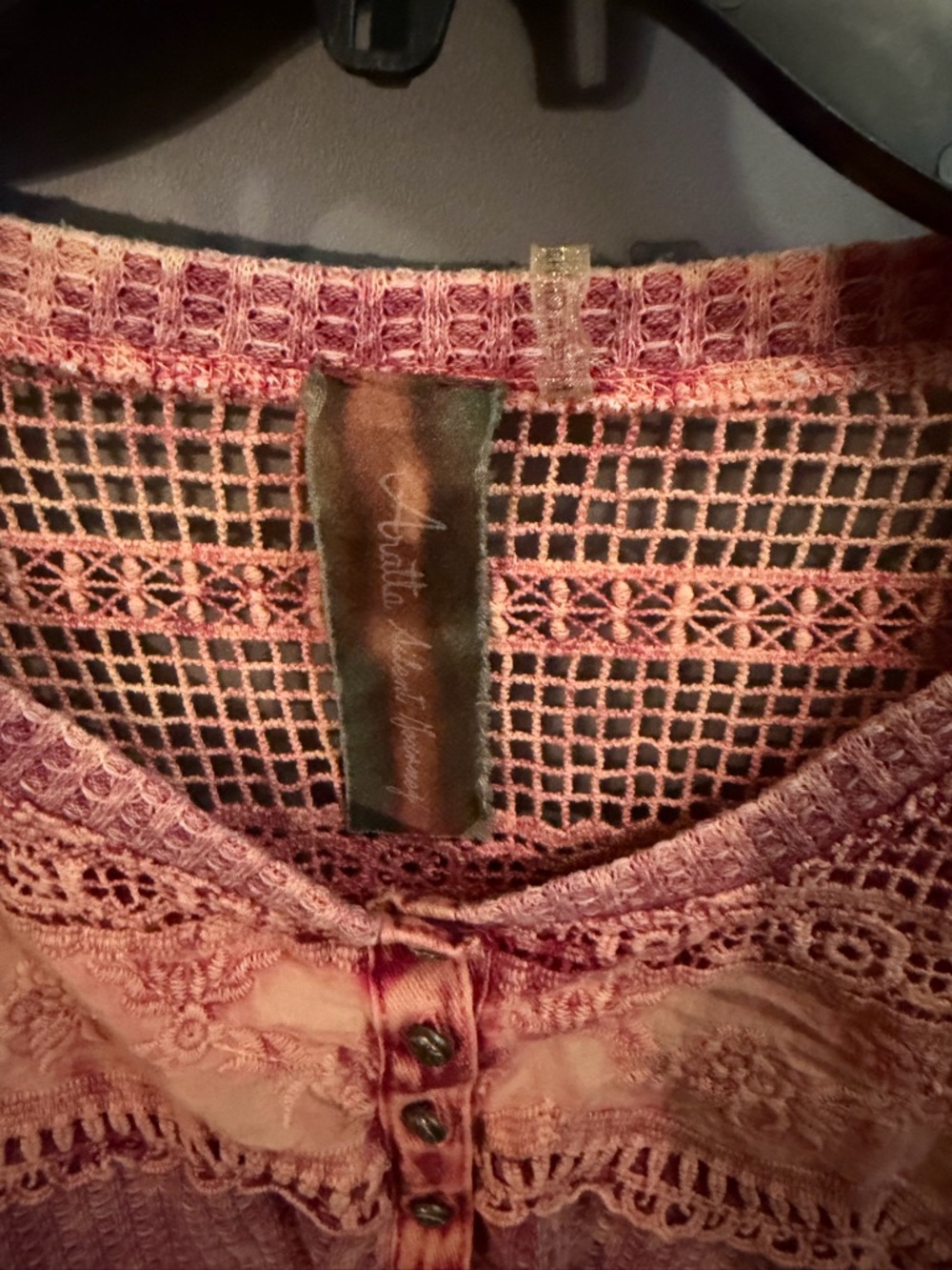 Aratta Dusty Rose Embroidered Crochet Yoke Tunic Dress - Picture 2 of 4